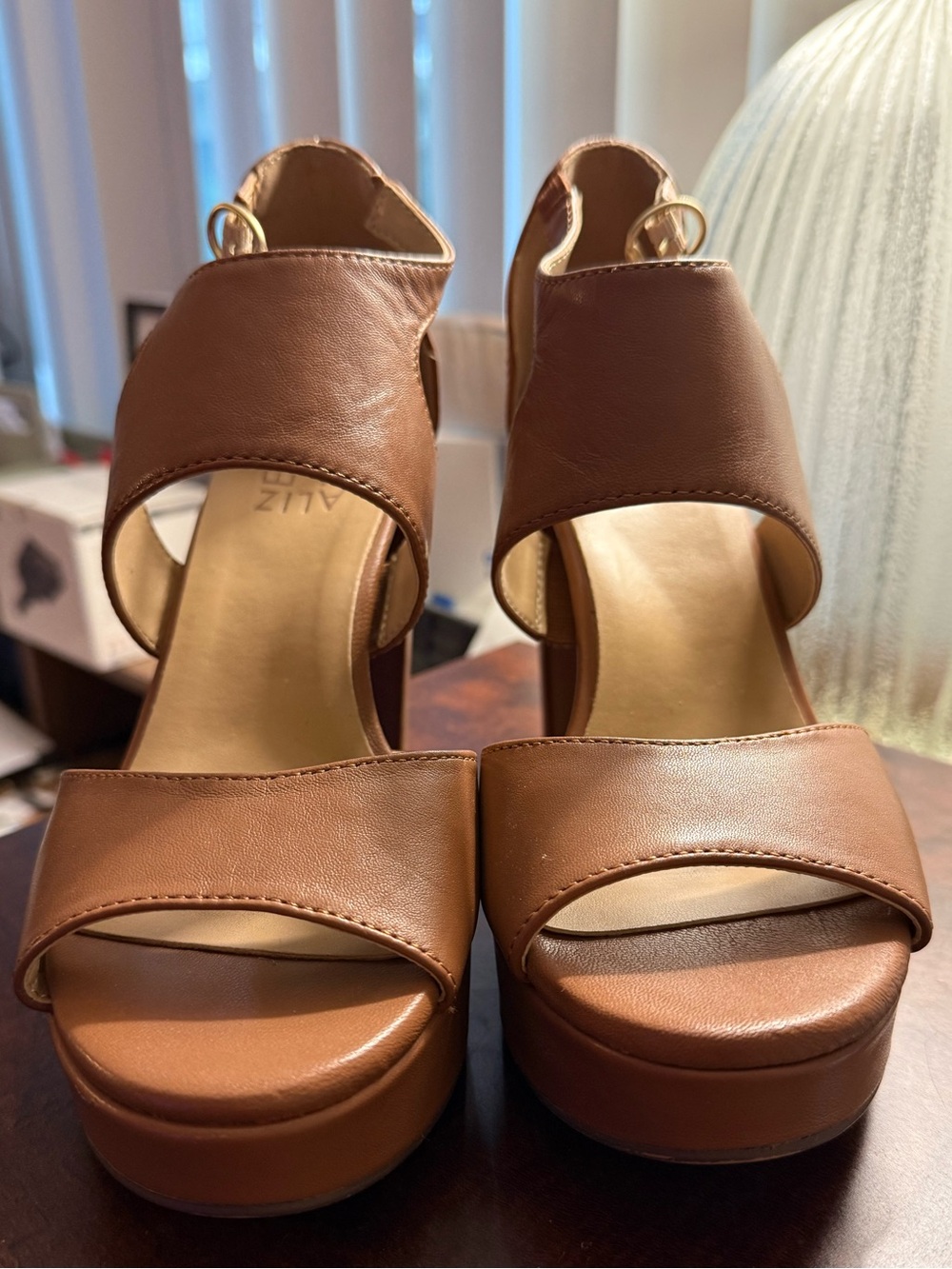 Naturalizer Tan Leather Platform Sandals with Ankle Strap